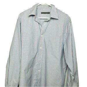 Mens Button Up Dress Shirt Giordano Blue Stripe Long Sleeve Top Size XL